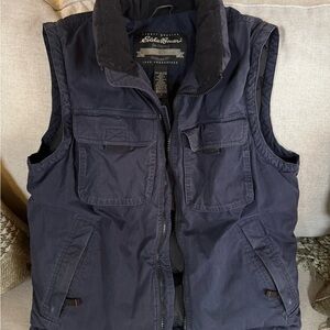 Vintage 80s Eddie Bauer Men's Dark Blue Utility Vest- goose down/polyester